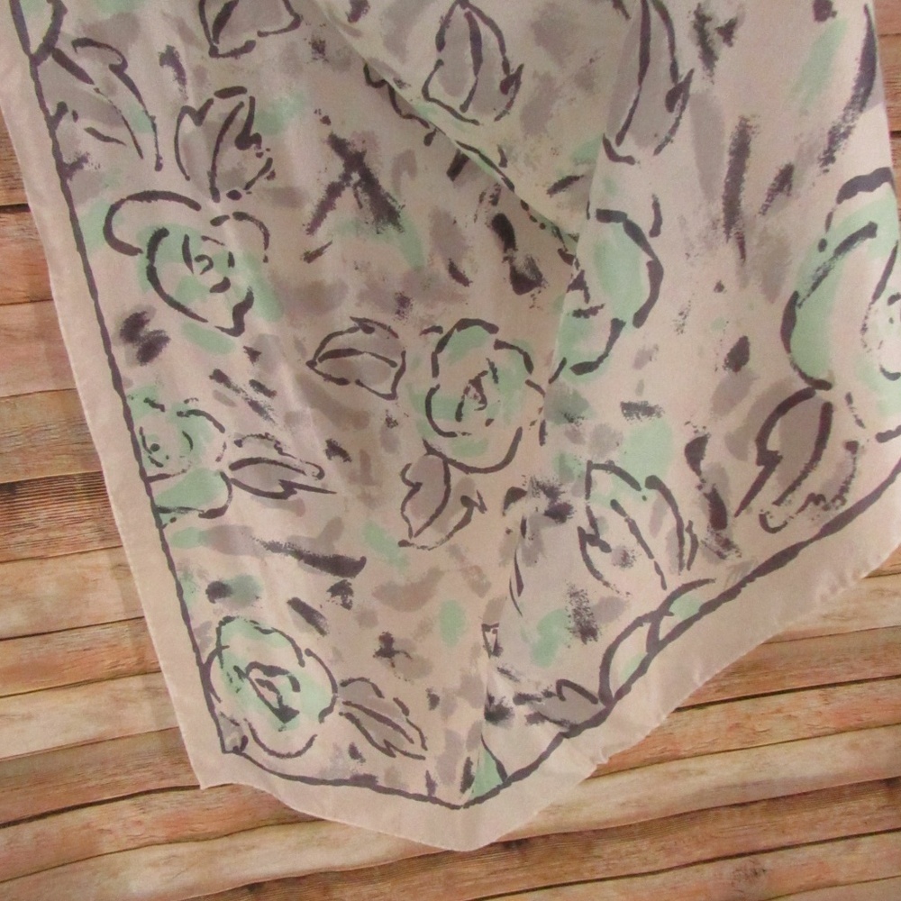 ECHO White/Mint Green/Gray Silk Scarf 31" x 31" - Picture 13 of 13